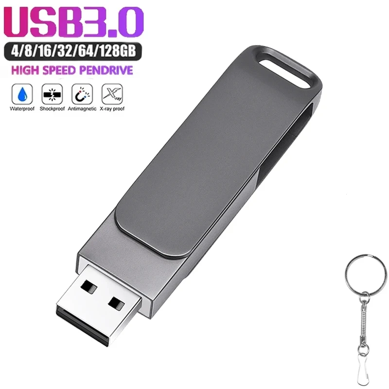 3.0 USB Flash Drive 64GB Metal Pendrive 32GB Free Custom LOGO Pen Drive 16GB Waterproof USB Stick 8GB Rotation External Storage