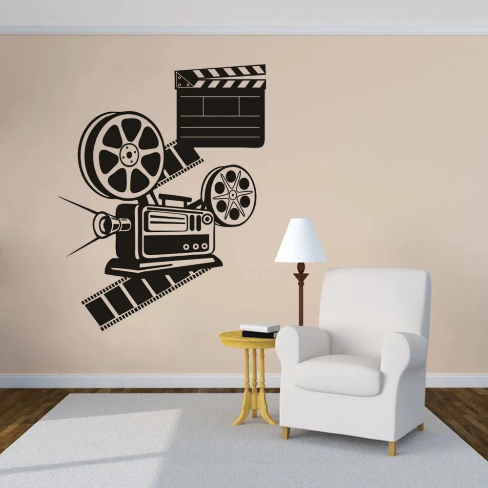 Film Playing Camera Vinyl Wall Decal Film Reels Wall Sticker Cinema Decoration Movie Film Projector Wall Art Posters