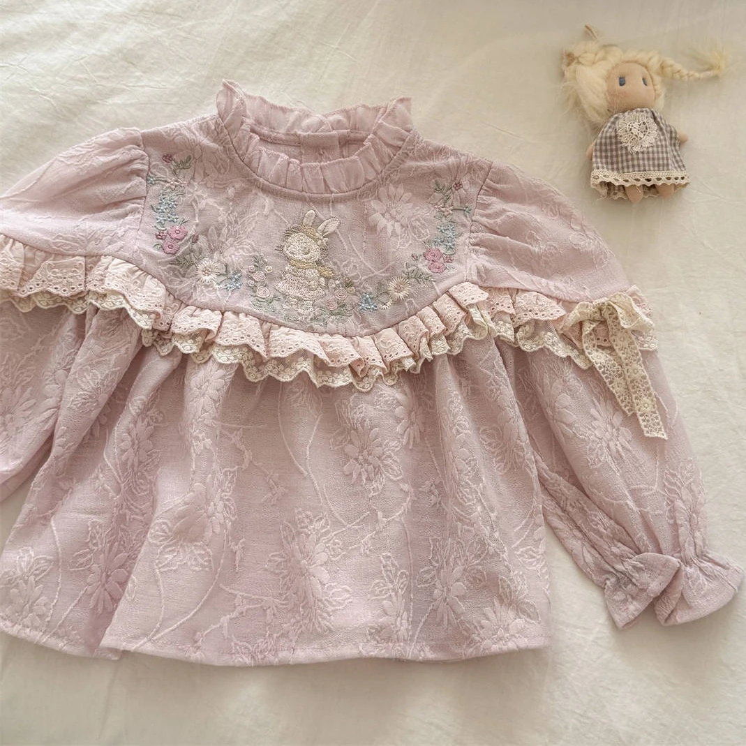 Baby Clothing Embroidery - 여아 셔츠 2026 봄/가을 신상 아동복