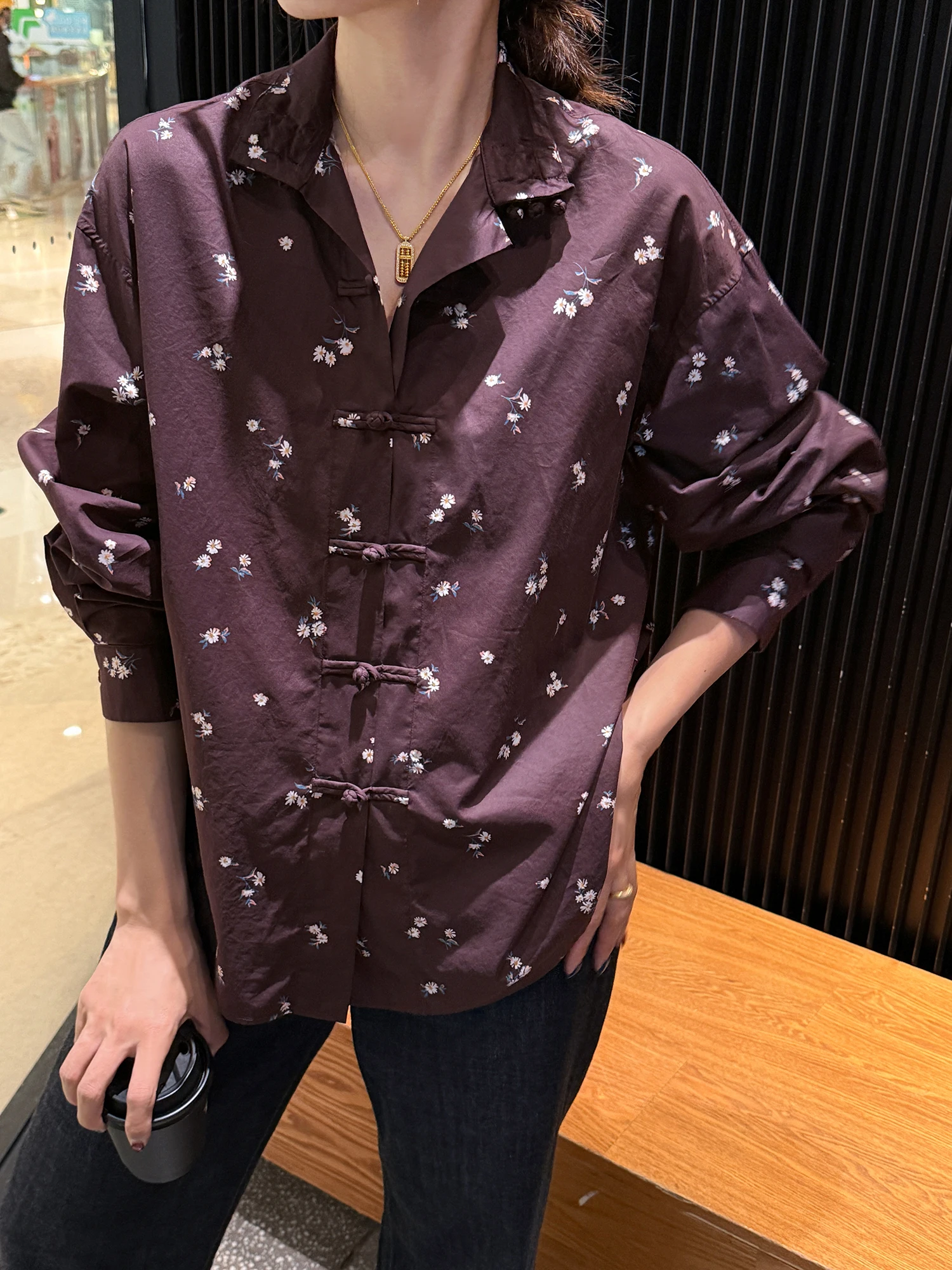 

Новая китайская блузка с цветочным принтом из 100% хлопка Giza, легкая, дышащая, мягкая ткань, женская, с длинным рукавом, на пуговицах