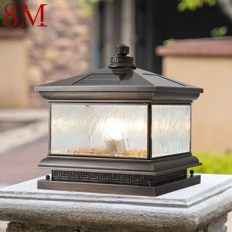 

8M Outdoor Solar Post Lamp Vintage Creative Chinese Brass Pillar Light LED Waterproof IP65 for Home Villa Courtyard