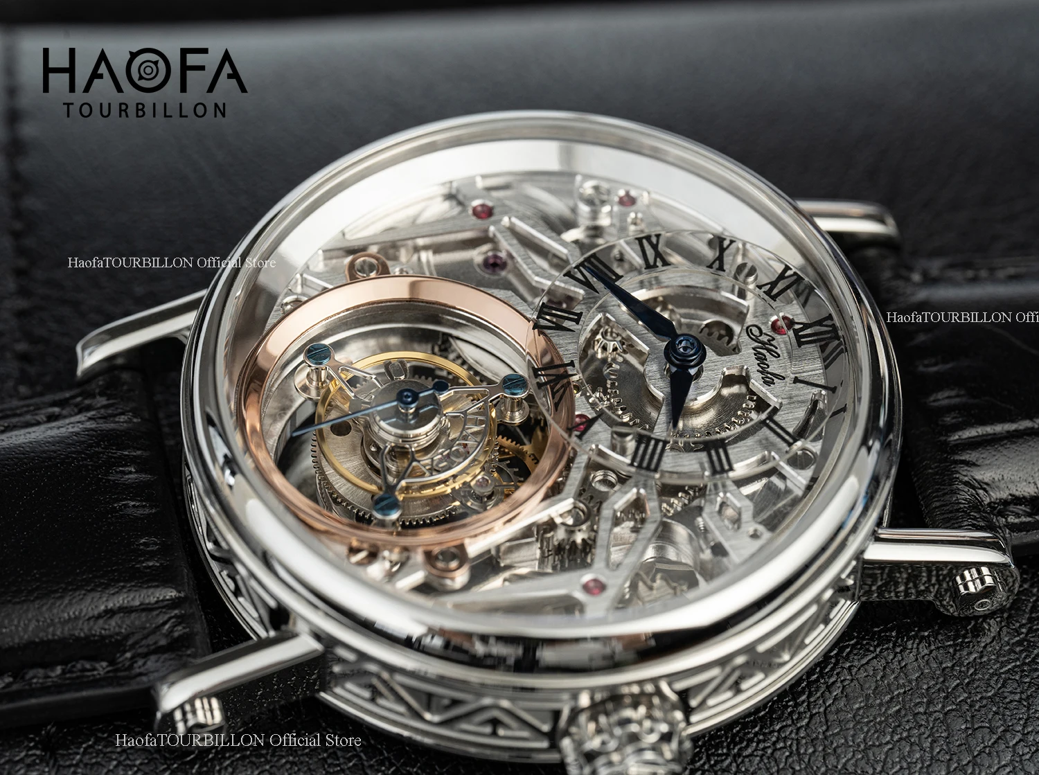 Haofa Watch 1602 Manual Tourbillon Mens Watch CNC Classical Texture Engraving Sapphire Hollow Movement Mechancial Watch Business