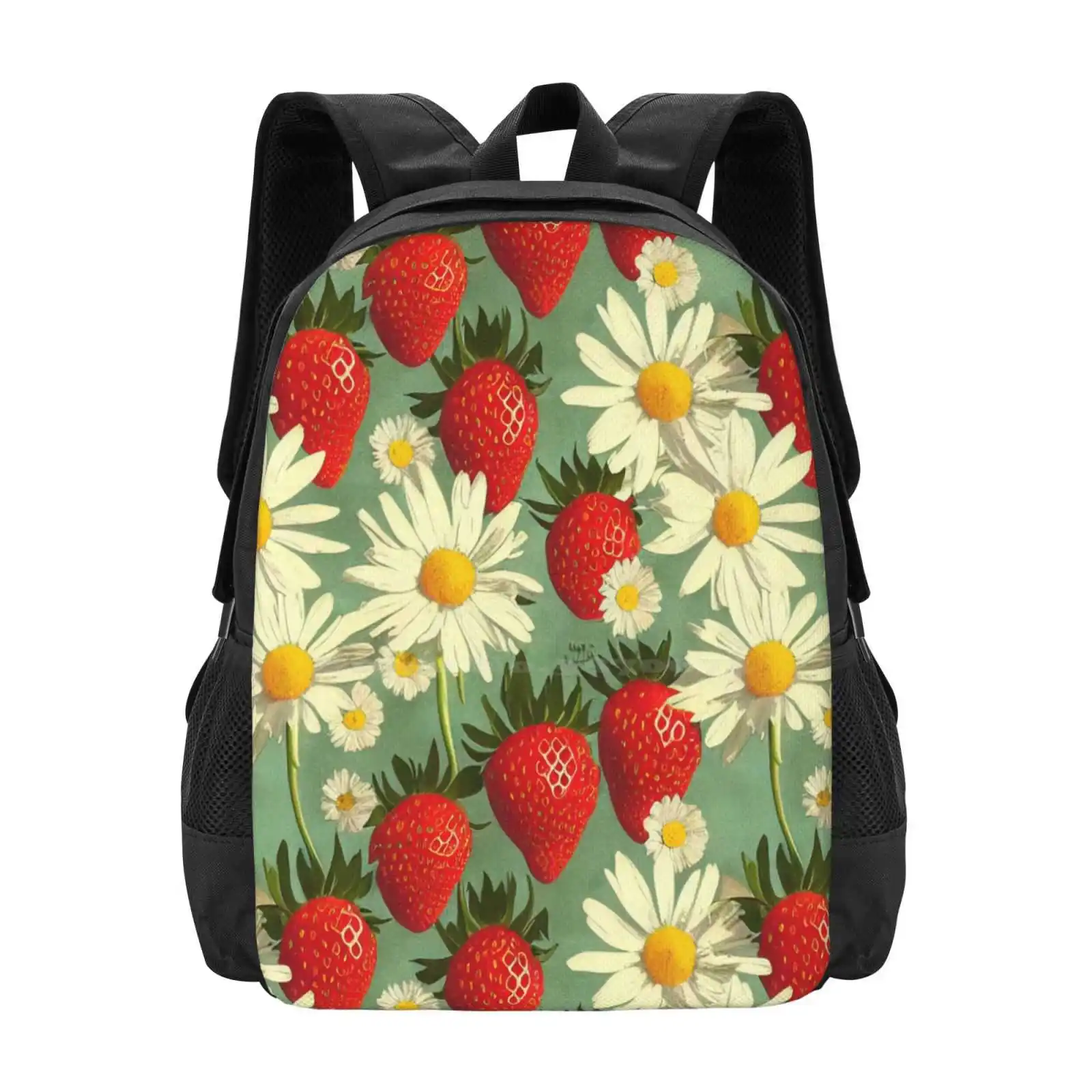 Vintage Floral Cottagecore Romantic Strawberry Daisy Flower Design Hot Sale Backpack Fashion Bags Colorful Nature Cute