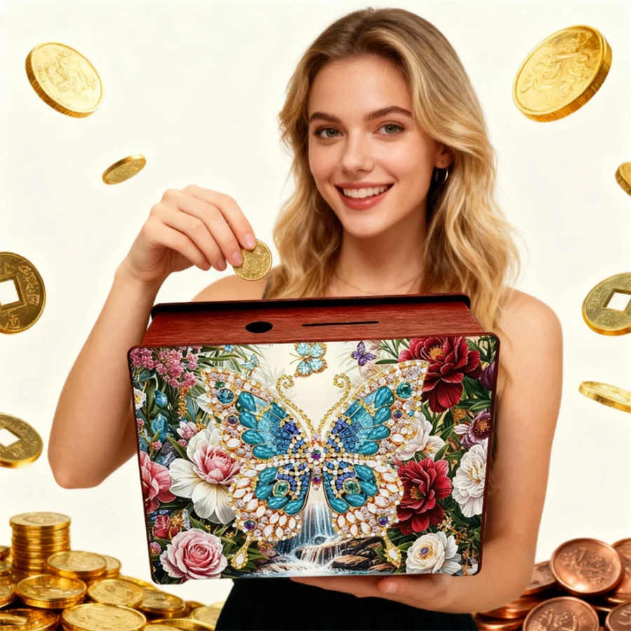 

Flower Diamond Painting Money Box Butterfly Coin Diamond Painting Money Saving Box Table Top DIY Money Storage Box Diamond Craft