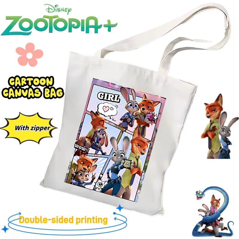 

Холщовая сумка с героями мультфильмов Zootopia, сумка для покупок в стиле аниме с героями мультфильмов Джуди Ника, сумка для занятий, квадратная холщовая сумка для товаров в стиле аниме