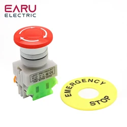 Red Mushroom Cap 1NO 1NC DPST Emergency Stop Push Button Switch AC 660V 10A Switch Equipment Lift Elevator Latching Self Lock