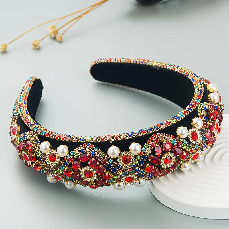 

Vintage Baroque Style Headband for Women - Elegant Rhinestone & Imitation Pearl Embellished