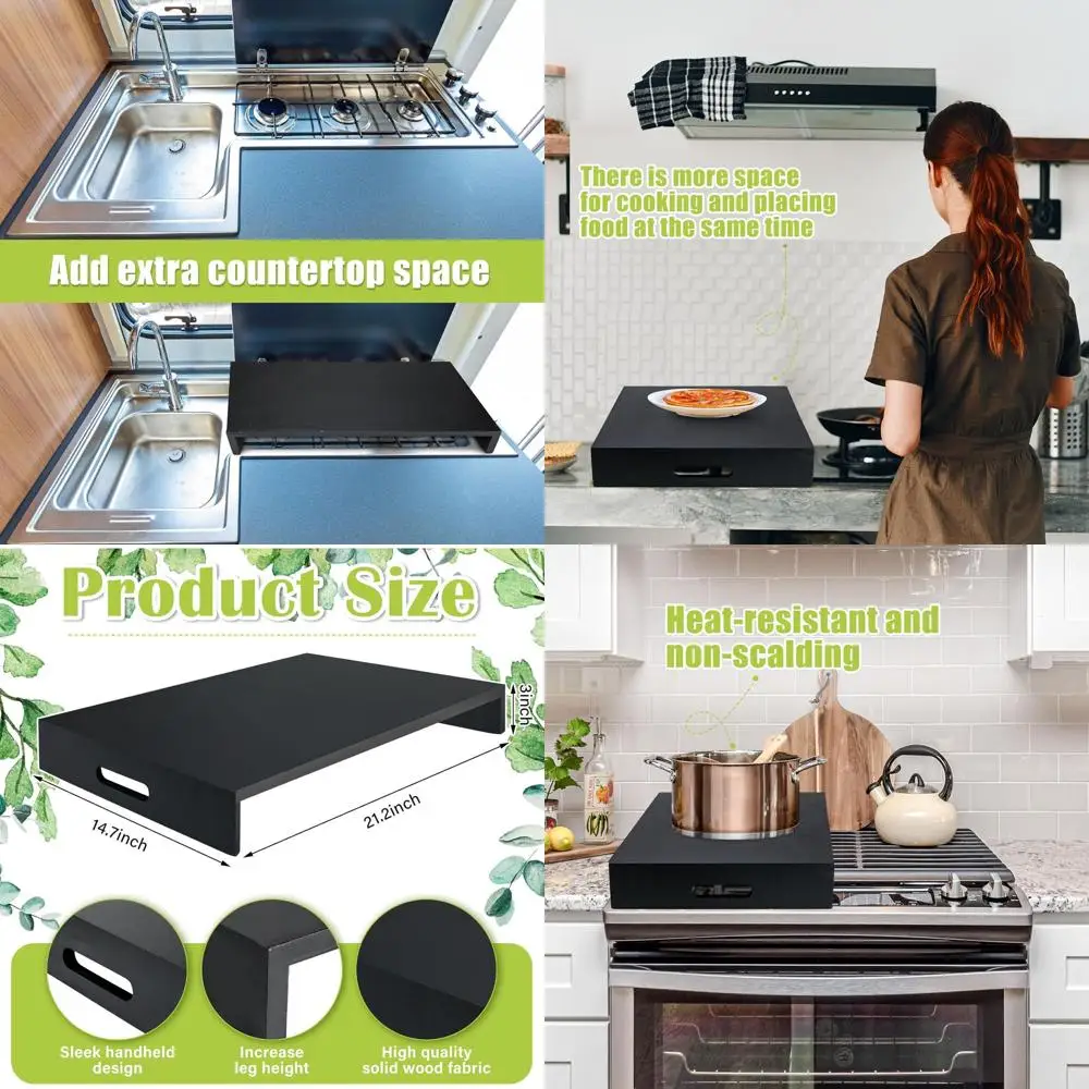 

Black Wooden RV Stove Top Cover, Sink Cover, and Noodle Cutting Board for Electric and Gas Burners