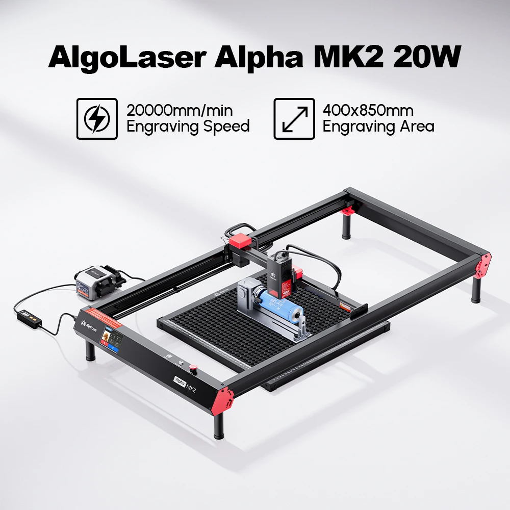 

Лазерный гравер-резак AlgoLaser Alpha MK2 20W с рабочей зоной 400x850 мм, ЧПУ, с экраном, для деревообработки, гравировки и резки