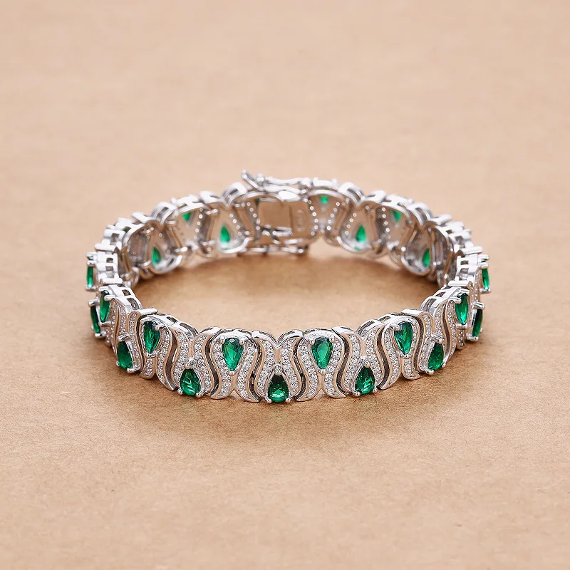Black coffee red corundum green spinel Luxury white gold solid platinum PT950 bracelet for women full of diamonds