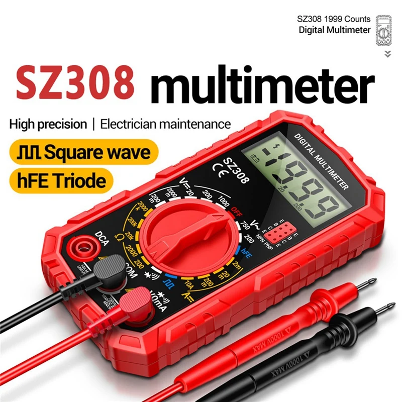 SZ308 Digital Multimeter Voltage Resistance Meter AC/DC Current Meter Electrician LCD Backlight Ohm Square Wave Test