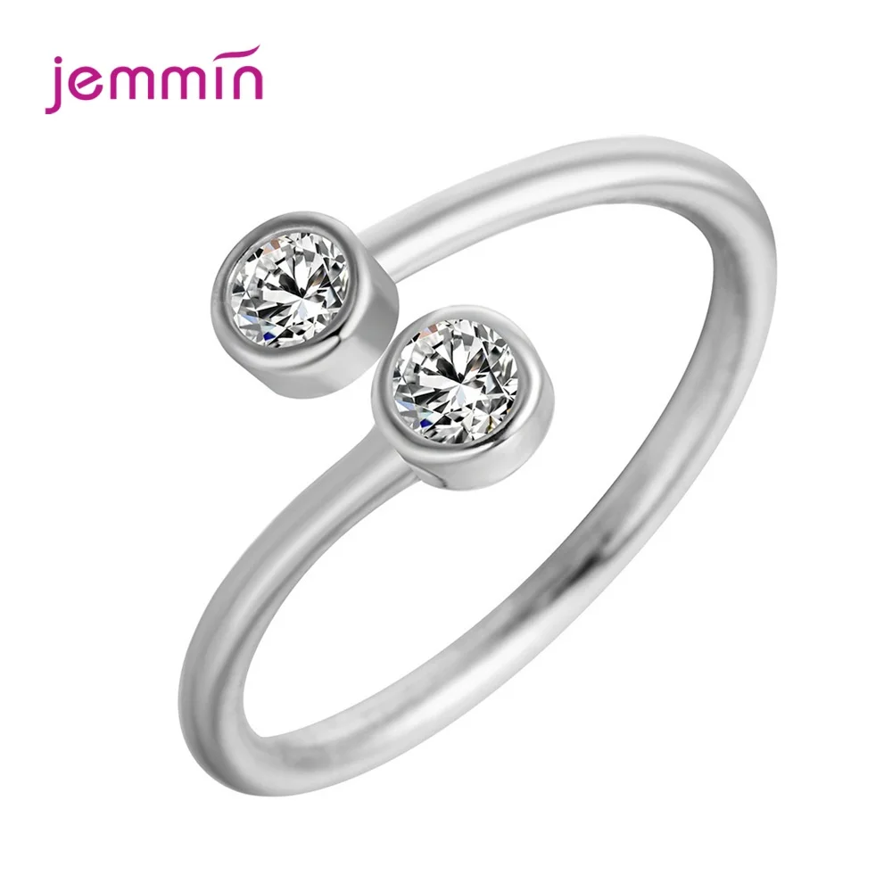 Personality Simple Solid 925 Silver Rings 2 Crystal Cubic Zircon High Quality Female Girls Christmas Party Jewely Components
