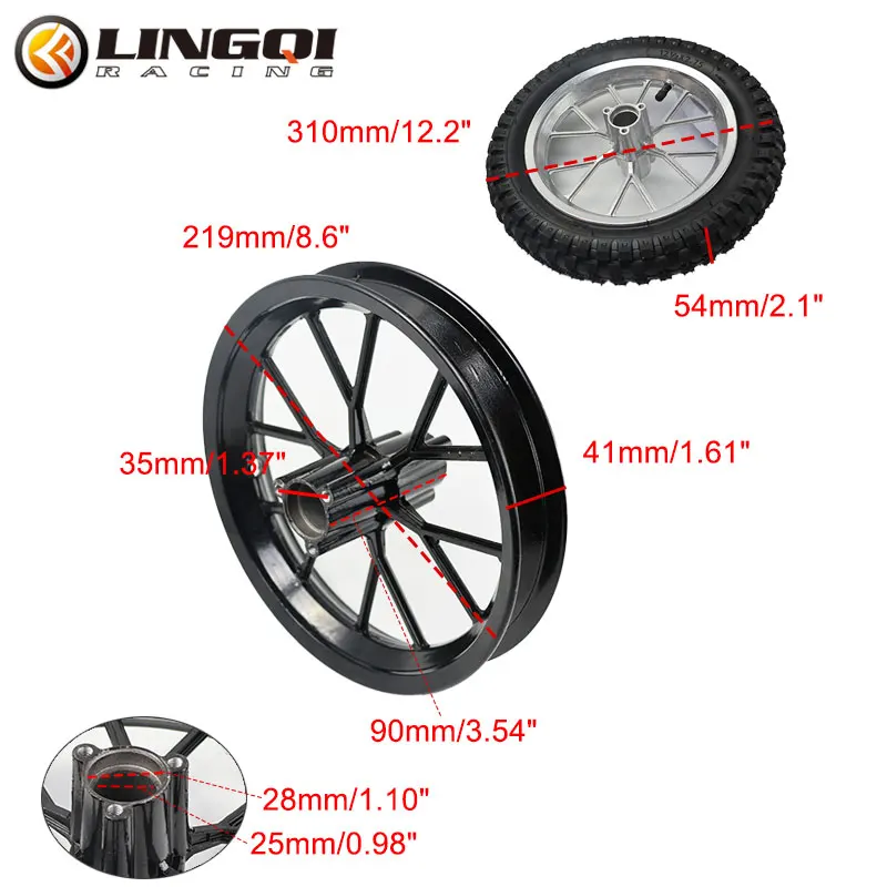 LINGQI RACING Wheel Tire Inner Tube Rim Aluminum Hub Set Assembly For 49cc Motorcycle Mini Dirt Bike Scooter 12 1/2x2.75 12 Inch