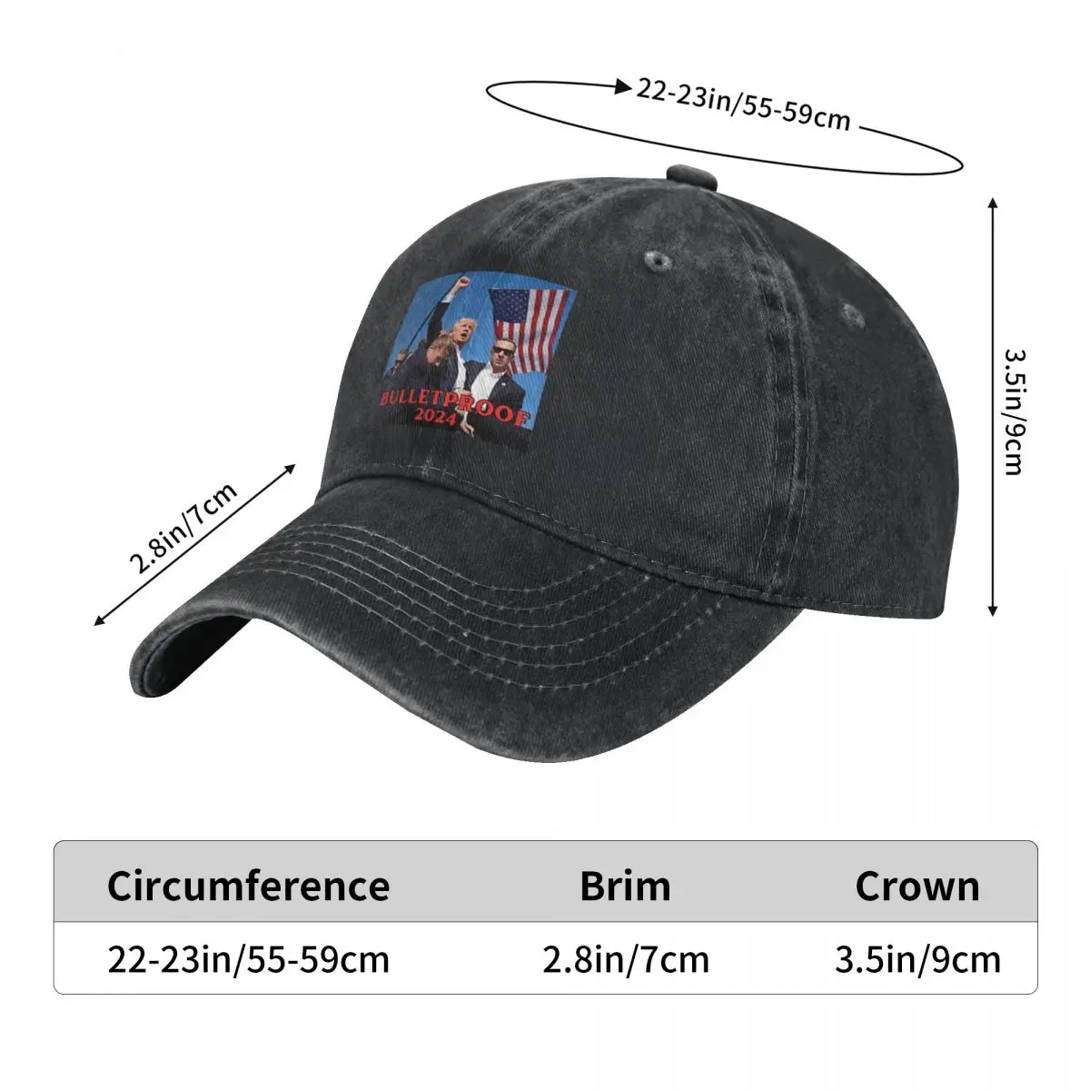 BULLETPROOF TRUMP 2024 Denim Baseball Cap Outdoor Gym Trucker Dad Hat Summer Men Women Casual Designer Snapback Cap