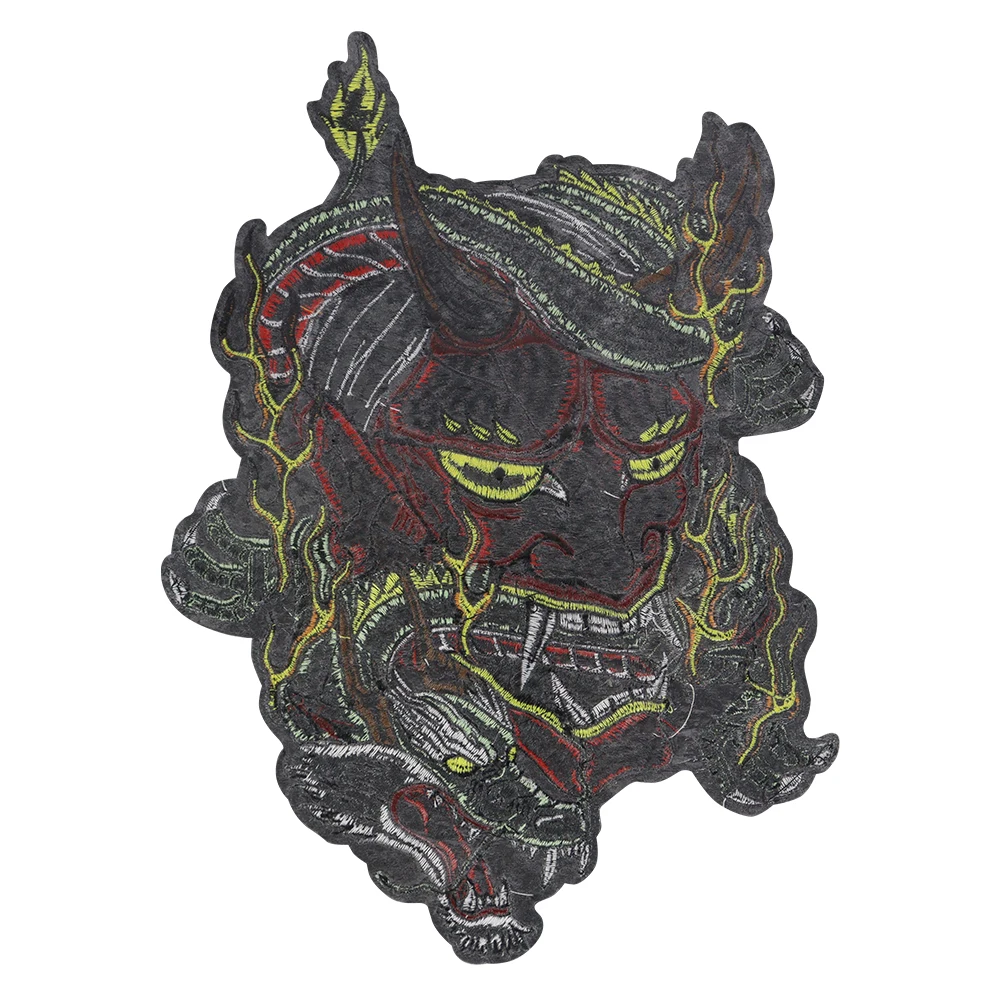 Red Faced Demon Embroidery Patches Iron On Patches DIY Repair Jeans Bag Motorcycle Personalized Jacket Accessories Cool Patches