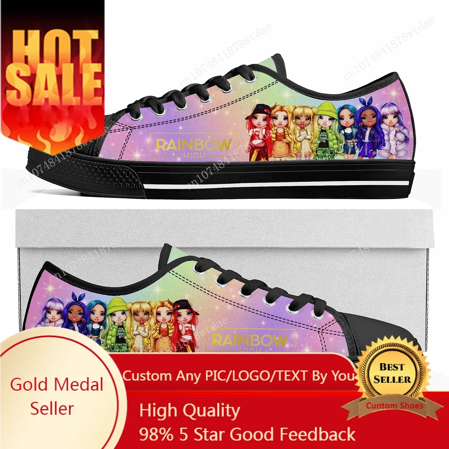 

Радужные высокие низкие кроссовки для девочек, женские и мужские подростковые модные парусиновые кроссовки высокого качества, повседневная обувь с героями мультфильмов на заказ