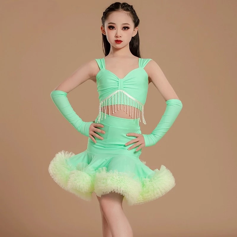 customized Latin dance dress women's top lace skirt children's Latin performance training suit set ballroom dress standard