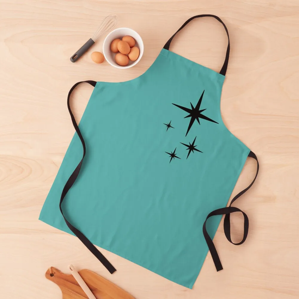 

1950s Atomic Age Retro Starburst in Turquoise and Black Apron women's kitchens kitchen clothes for men Cute Kitchen Apron