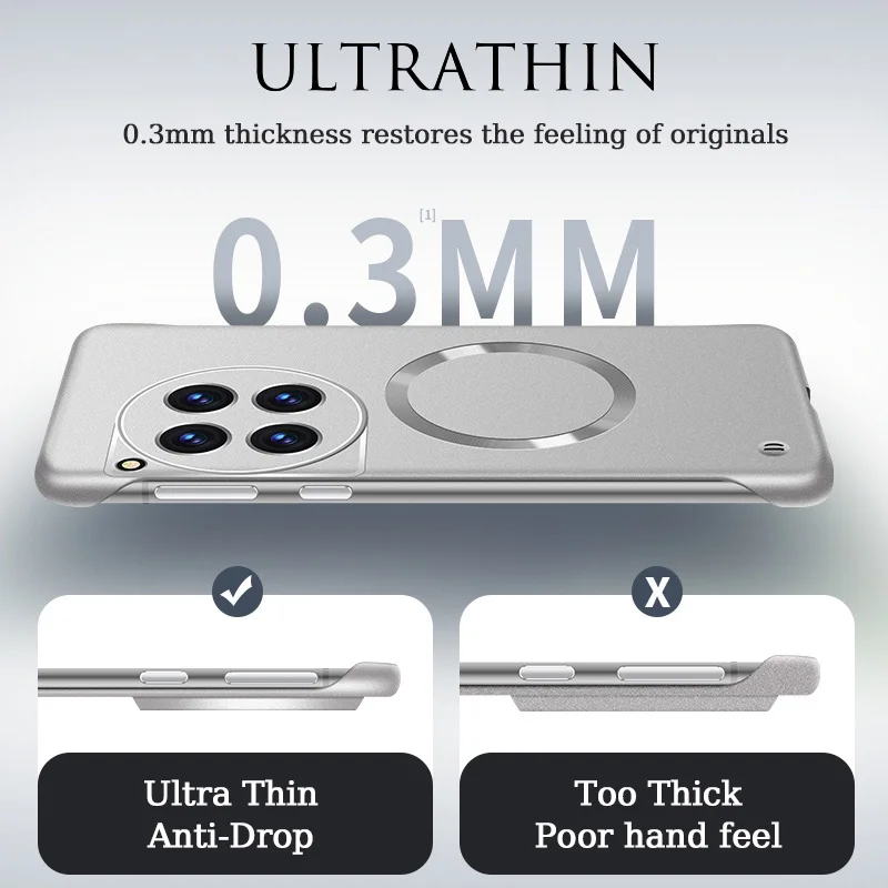 Luxury Ultrathin Metallic Paint Frameless Case For OnePlus 13T 13R 13 12R 11R 1+13 Magnetic Wireless Anti-fingerprint Hard Cover