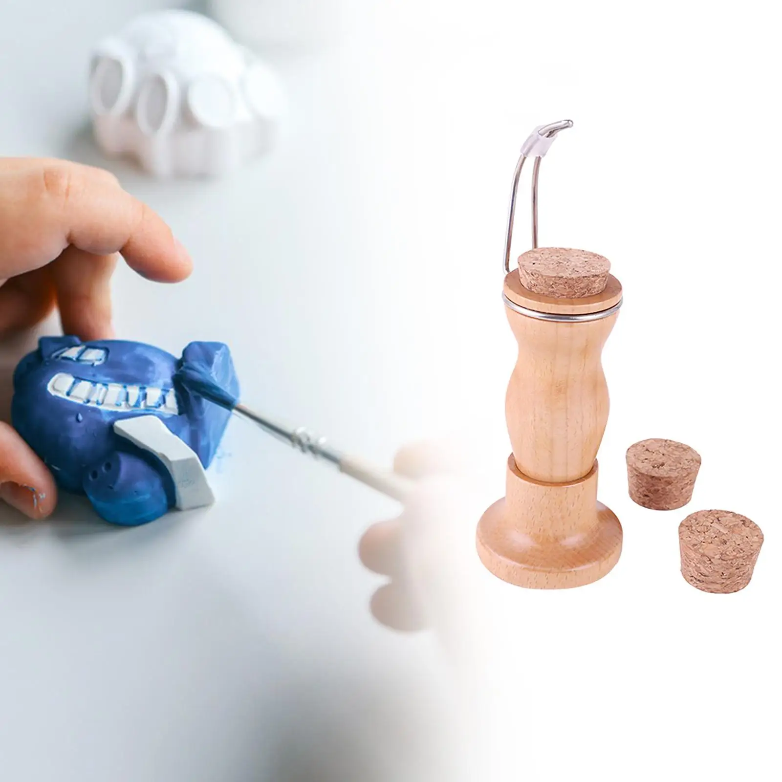 Miniature Painting Handle Figurines Coloring Craft Supplies Model Figure Painting Holder Easy to Use Includes 3 Cork Bases