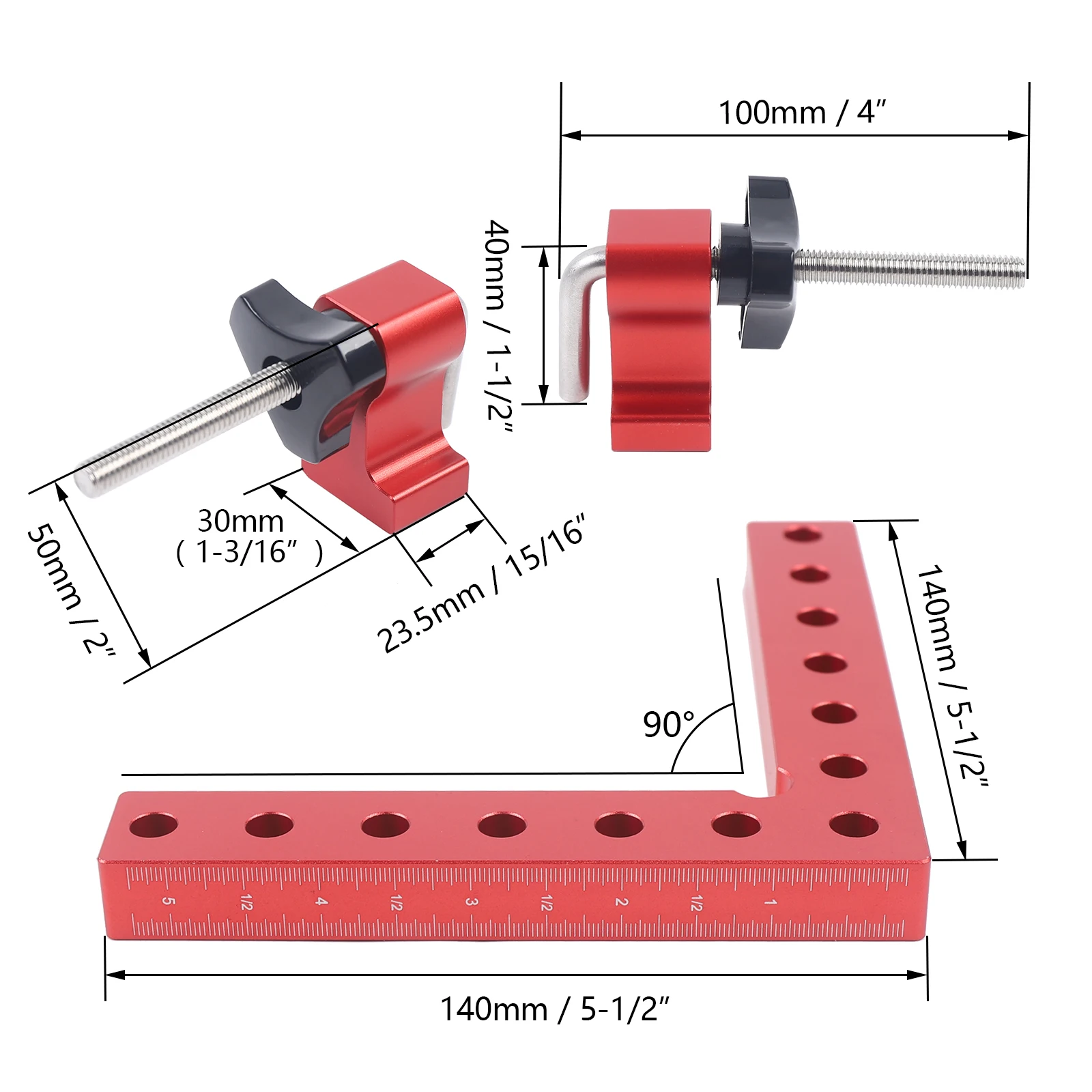 Aluminum Alloy Right Angle Clamps, 90 Degree Positioning Squares, Fixing Clamp 5.5 "x 5.5"(14x14cm), Woodworking Carpenter, 2Pcs