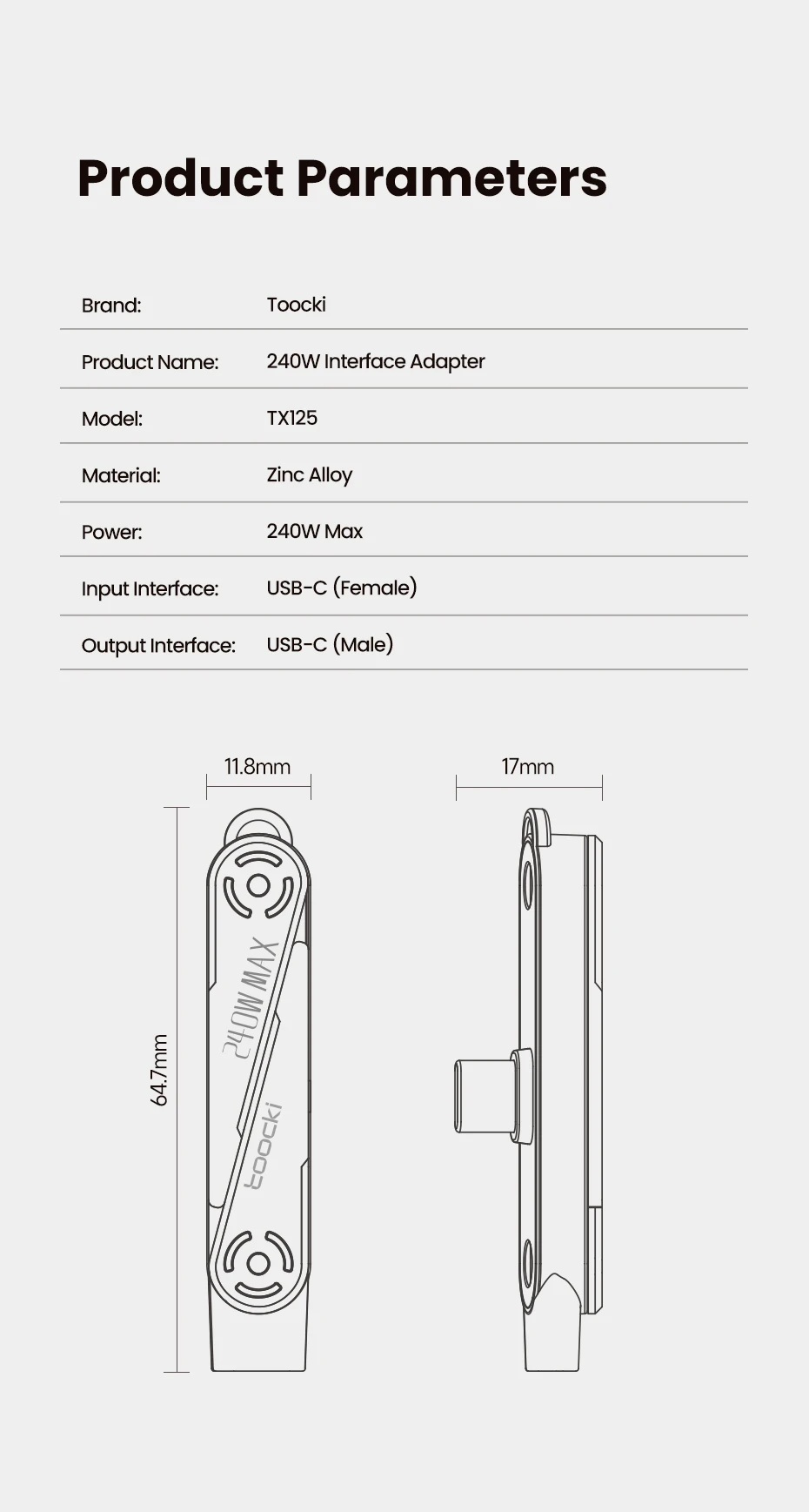 Toocki 240W USB C to USB C Adapter With Foldable Phone Holder 90 Degree Converter OTG Adapter for Laptop Tablet iPhone Samsung