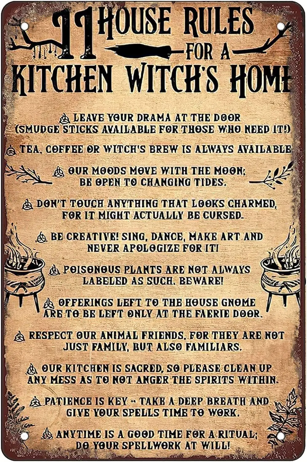 Metl Tn Sgn,11 House Rules For Ktchen Wtch's homeWll Decor Fun Decorton for Home Ktchen Vntge Retro Plque Posters 12x8 nch