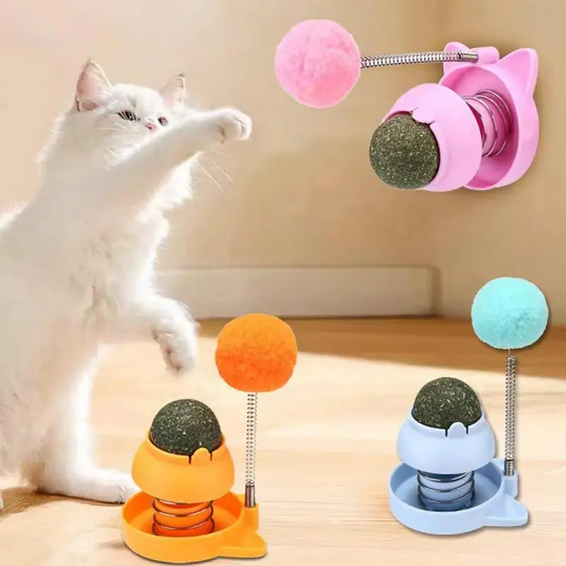 Catnip Stickers Rotatable Cat Licking Balls Edible And Healthy With Spring Ball Catnip Bubbles Lickables For Cats Catnip Ball