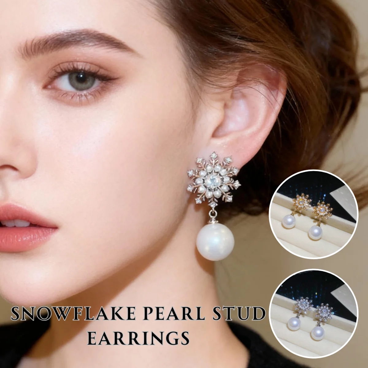 

Snowflake Pearl Zircon Silver Stud Earrings French Elegance Everyday Versatile Earring Luxury-Inspired Jewelry Women Winter Gift