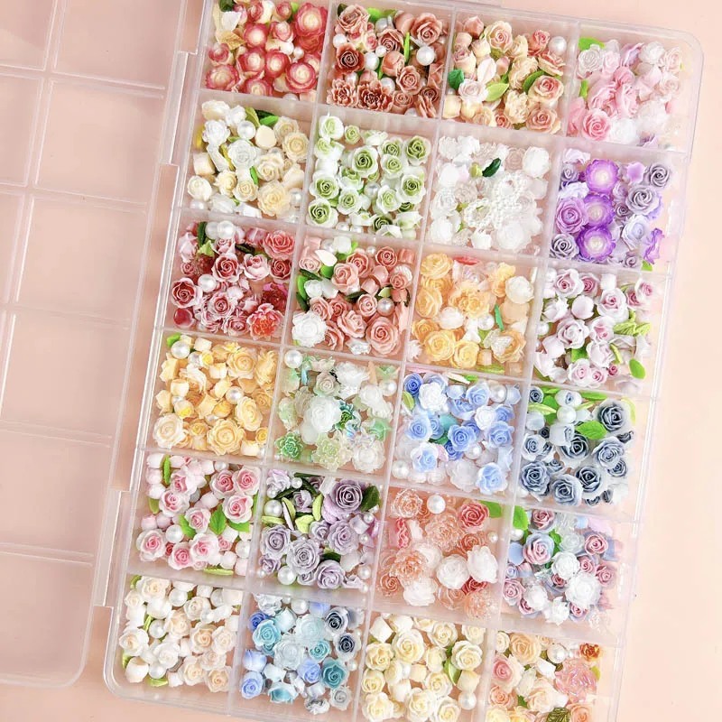 1Box Random Mixed Resin Flowers Nail Charms Love Leaf Pearl Nail Art Decorations Rhinestone DIY Crafts Manicure Accessories