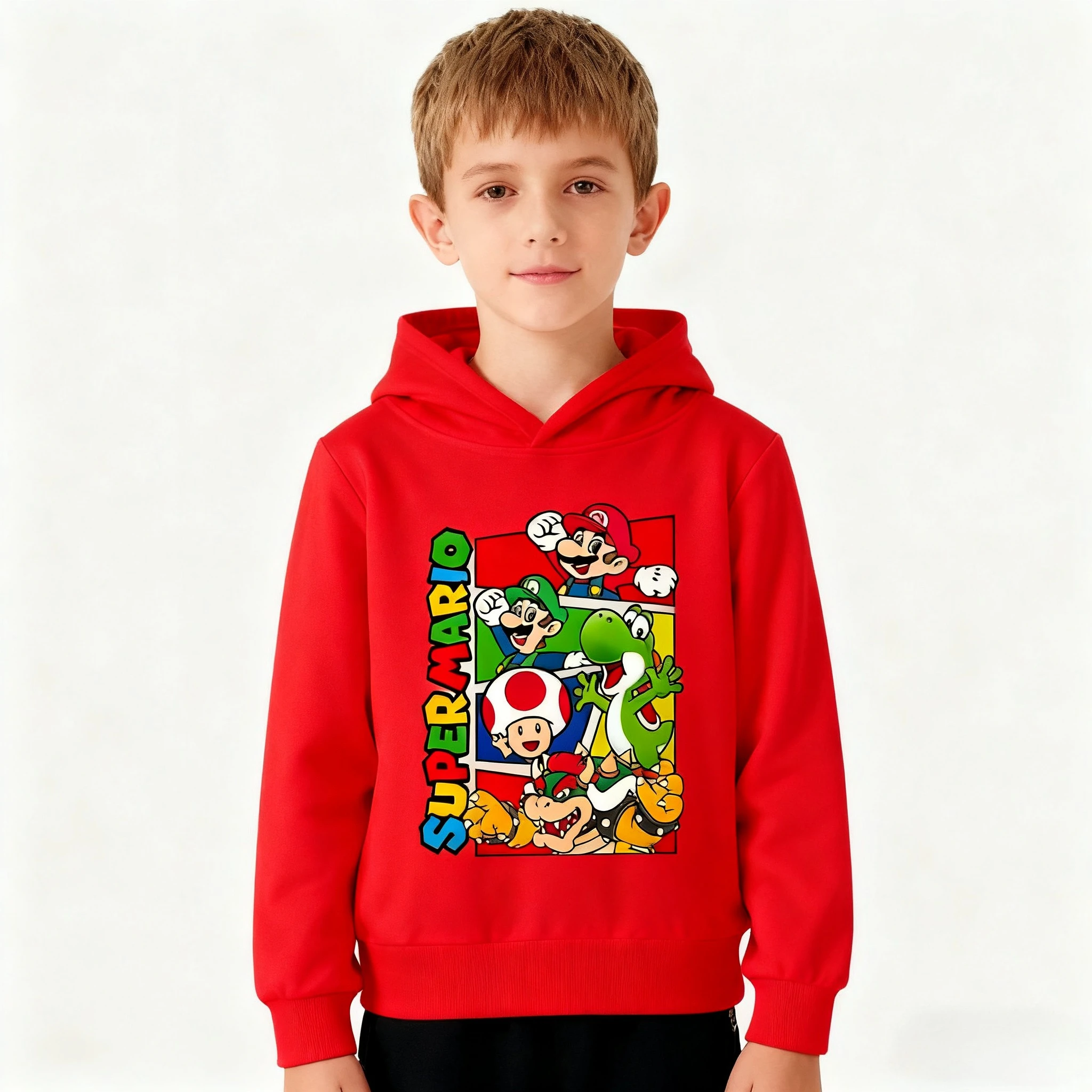 

Hot selling Mario autumn/winter children's hoodie, warm and fashionable children's hoodie with novelty