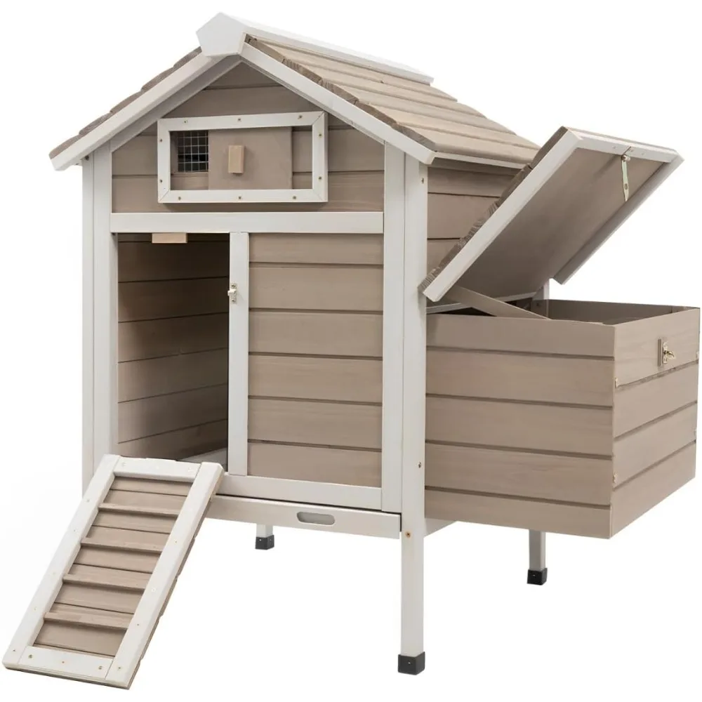 

Chicken Coop Rabbit Hutch with Removable Trays,Raised Floor Hen House with Nesting Box,Wooden Outdoor Poultry Cage Pet House wit