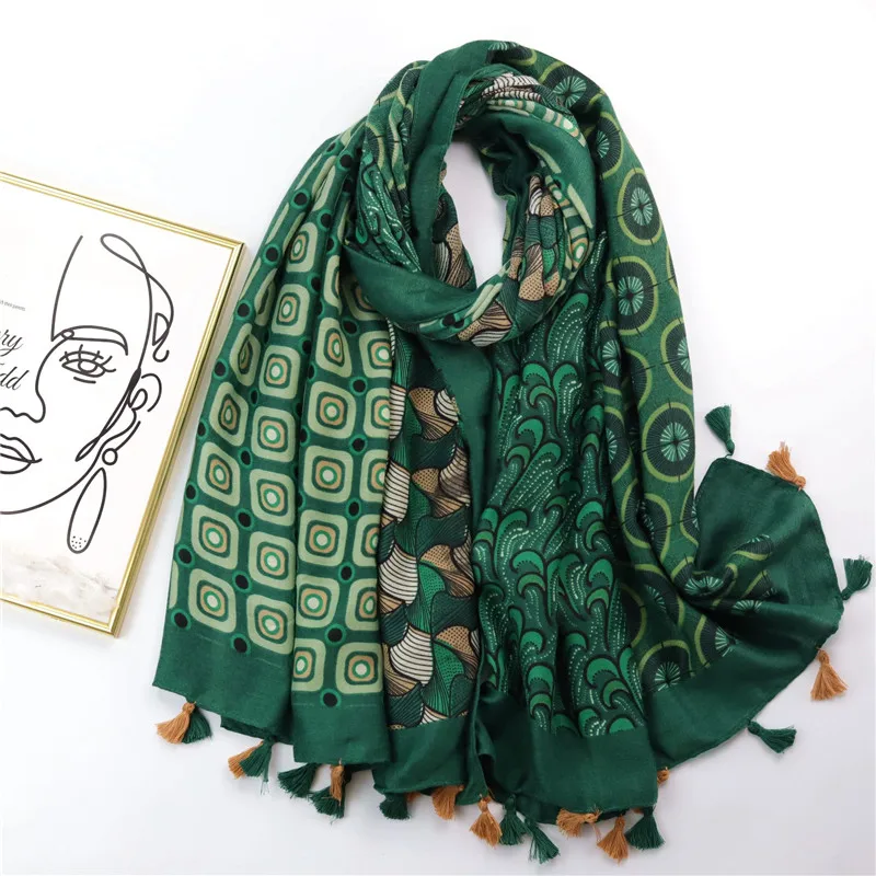 Autumn Women Tassel Viscose Scarf Bohemian Floral Cotton Hijab Shawls and Wraps Foulard Echarpe Bufandas Muslim Sjaal 180*90Cm