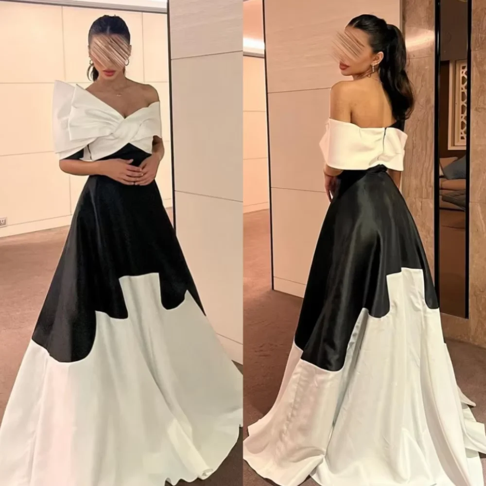 

Customized High Quality One-shoulder Gown Party Dresses Bows Skirts Sizes Available A-line Prom Dresses Floor length