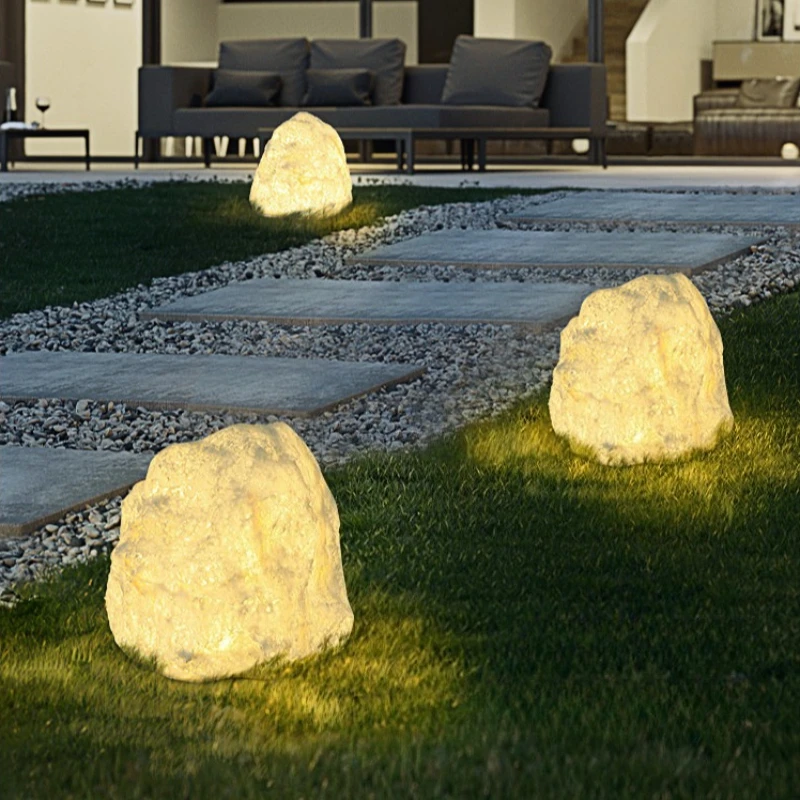 Outdoor Waterproof Courtyard Landscape Light Nordic Open Air Garden Villa Lawn Corridor Aisle Imitation Stone Resin Floor Lamp