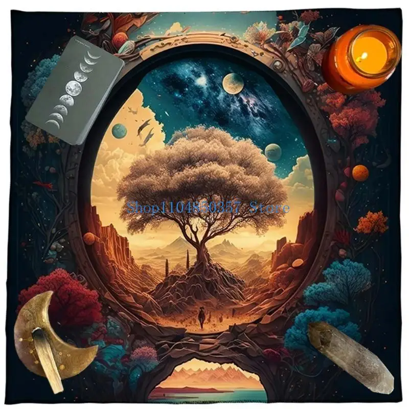 5asd بطاقات العرافة مفرش طاولة نسيج أشجار الحياة التارو بطاقة مفرش المائدة التنجيم التارو السحر سطح القماش #2