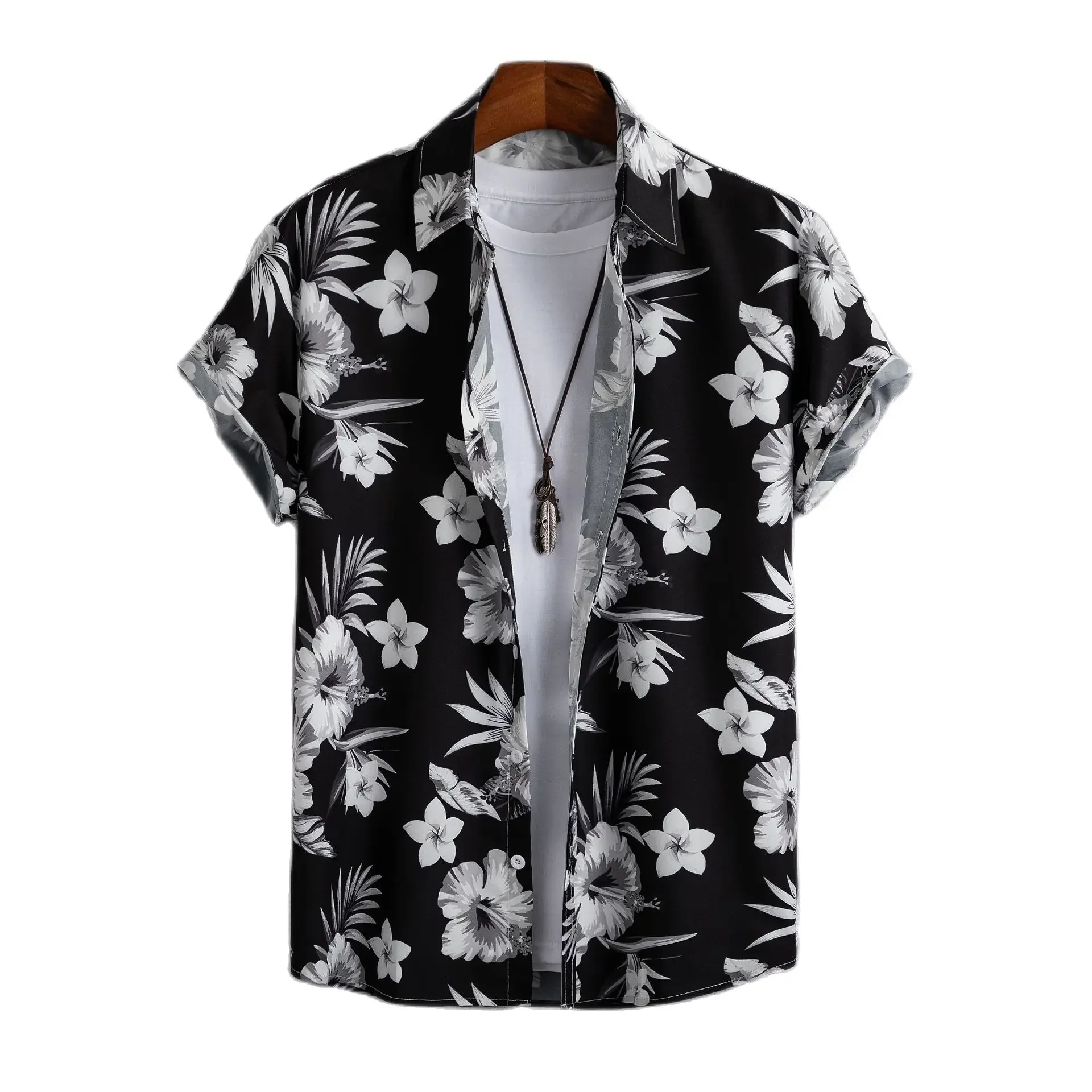 2025 Hawaiian Shirt Men Fashion Flower Geometric Printed Blouse Single-breasted Beach Short SleeveTops Men's Holiday Clothing
