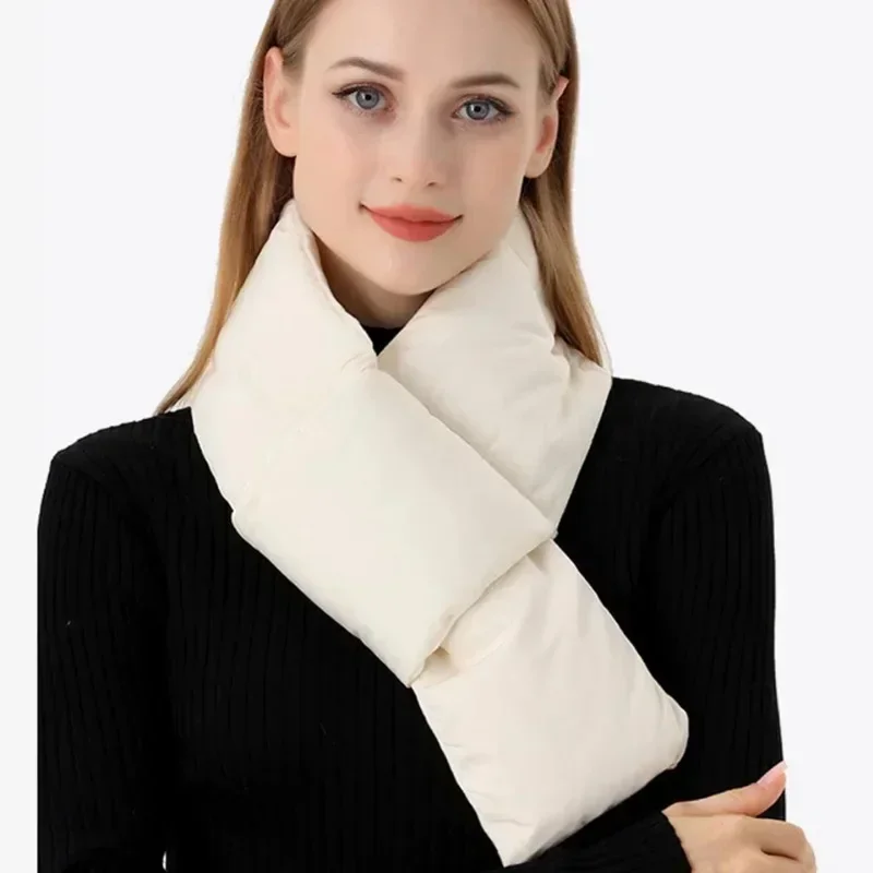 97*12cm Down Cotton Windproof Winter Mouth Loan Scarf White Simple Fashion Warm Thickened Women\'s Soft Cotton Windproof Scarf