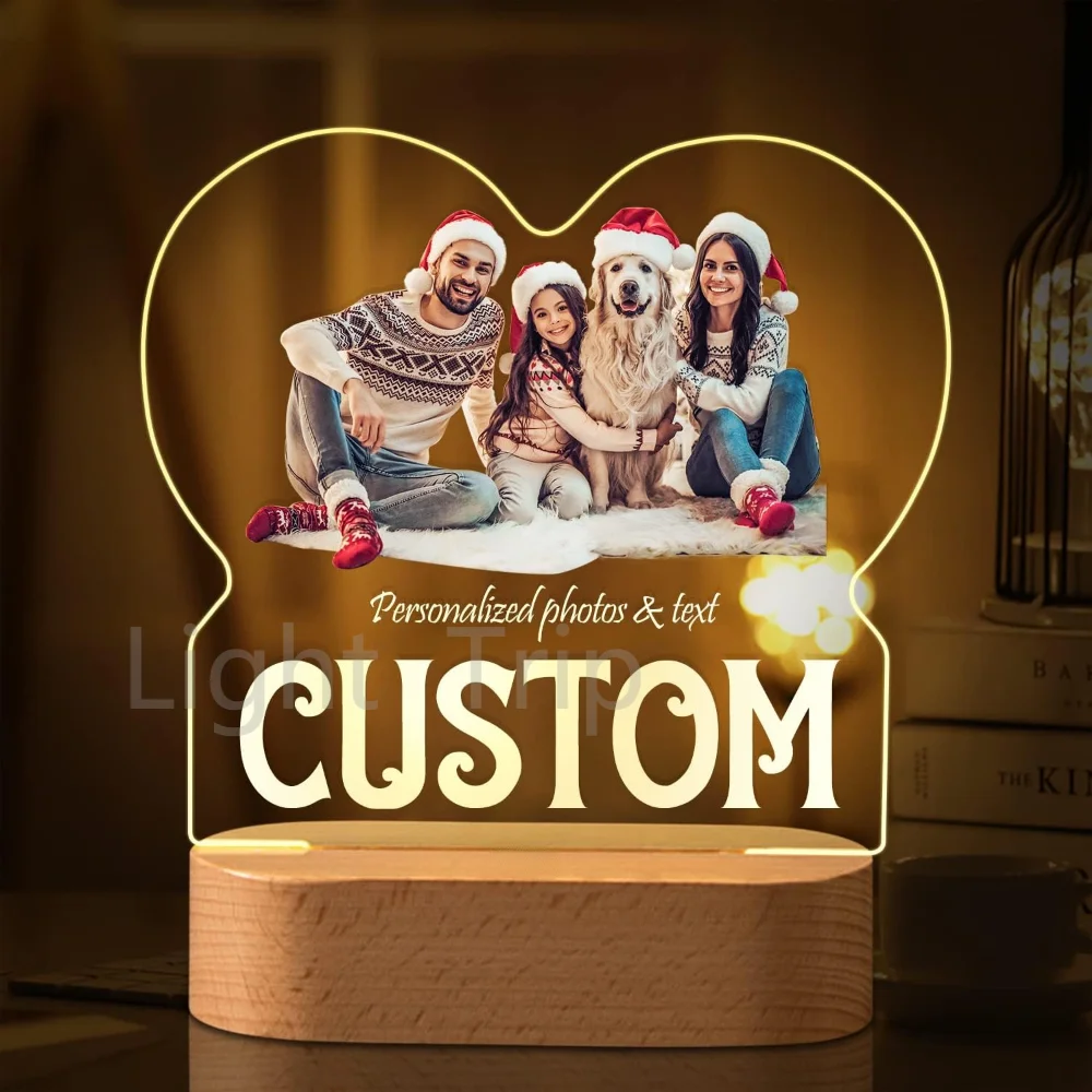 Personalized Custom Photo Text 3D Acrylic Bedside Lamp Customized Bedroom Night Light for DAD PAPA Birthday Gift Christmas Gift