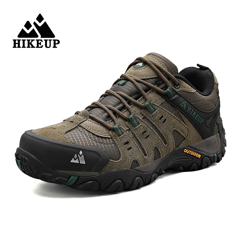 Hikeup sapatos de caminhada masculinos camurça couro ao ar livre sapatos resistentes ao desgaste masculino trekking caminhada caça tênis tático