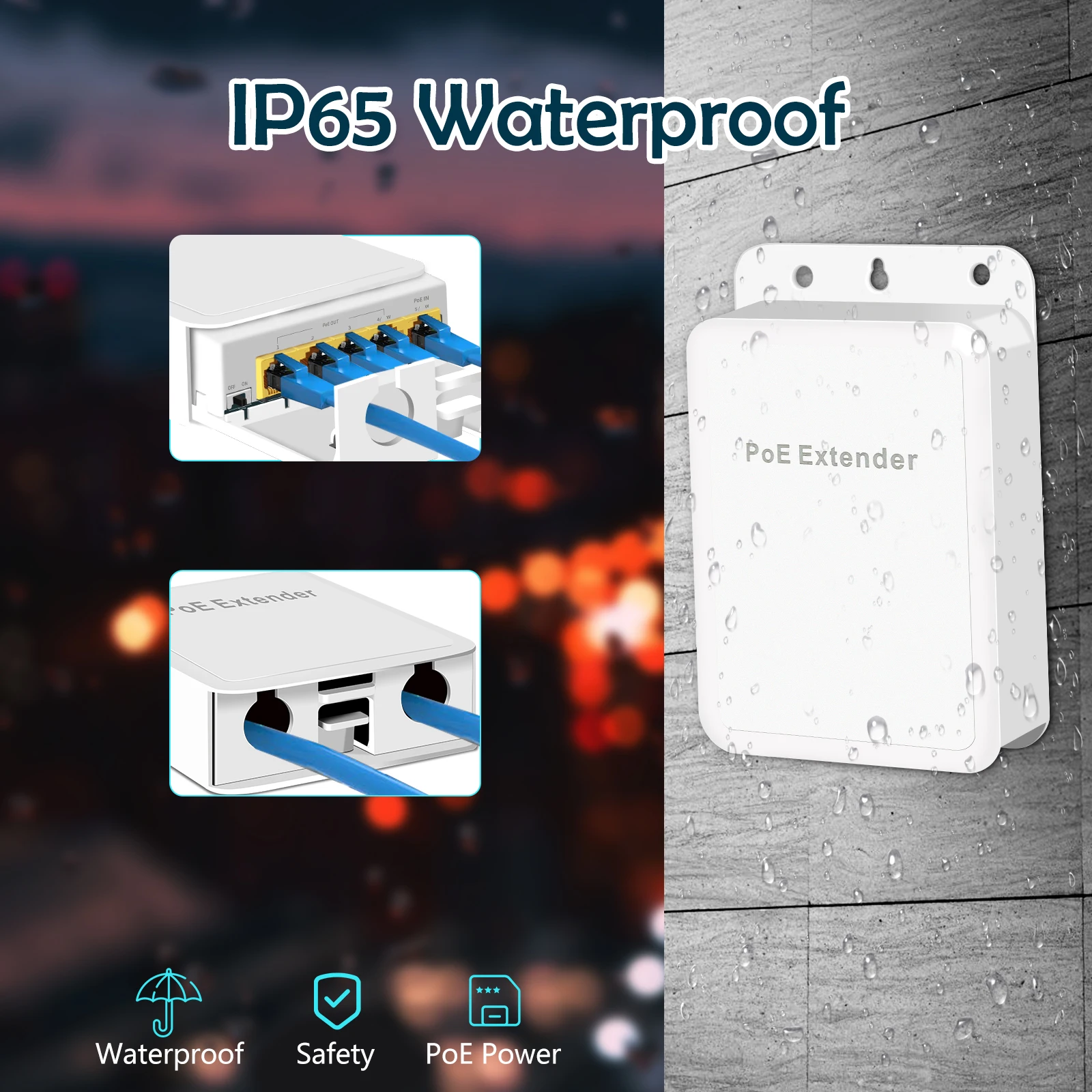 Gadinan Waterproof 5 Ports 1000Mbps Extender IEEE802.3 Repeater IP Port Transmission Outdoor MAX 90W POE Switch NVR IP Camera