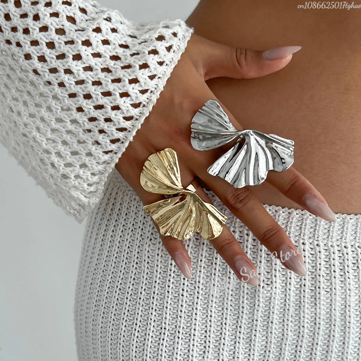 

Vintage Gold Color Ginkgo Leaf Ring for Women Trend Classic Metal Pleated Fan-shaped Finger Ring Punk Party Jewelry Gifts