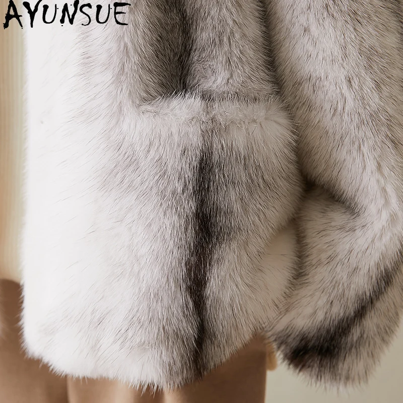 AYUNSUE 2025 automne hiver veste de fourrure de vison naturel femme vêtements col rond vestes de fourrure véritable pour femme vêtements Шуба Ж Dön......