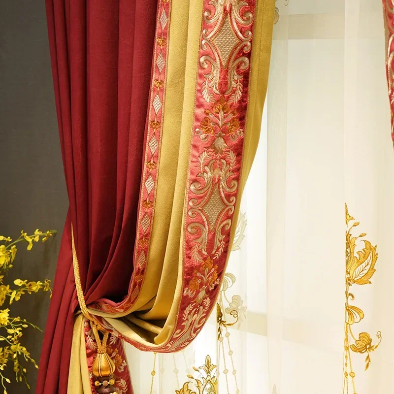 

European Style Curtains for Living Dining Room Bedroom French Villa Curtains Velvet Luxury Embroidered Custom Size Decor Drapes