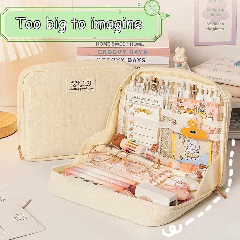 Imagem -03 - Estojo para Lápis Kawaii Menina Bolsa de Grande Capacidade Bolsa Escola e Escritórios Japonês e Coreano Material Escolar de Volta