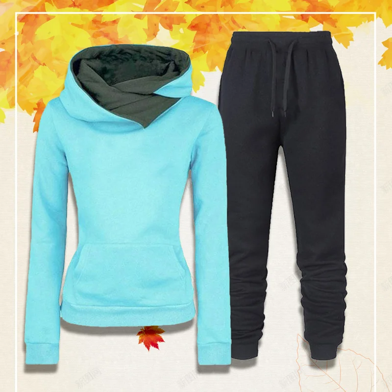 

Autumn Winter Warm Women 2 Piece Set Outerwear Female Fashion Streetwear Clothes Pullover Sweatshirt Tops Jogger Pants Tracksuit