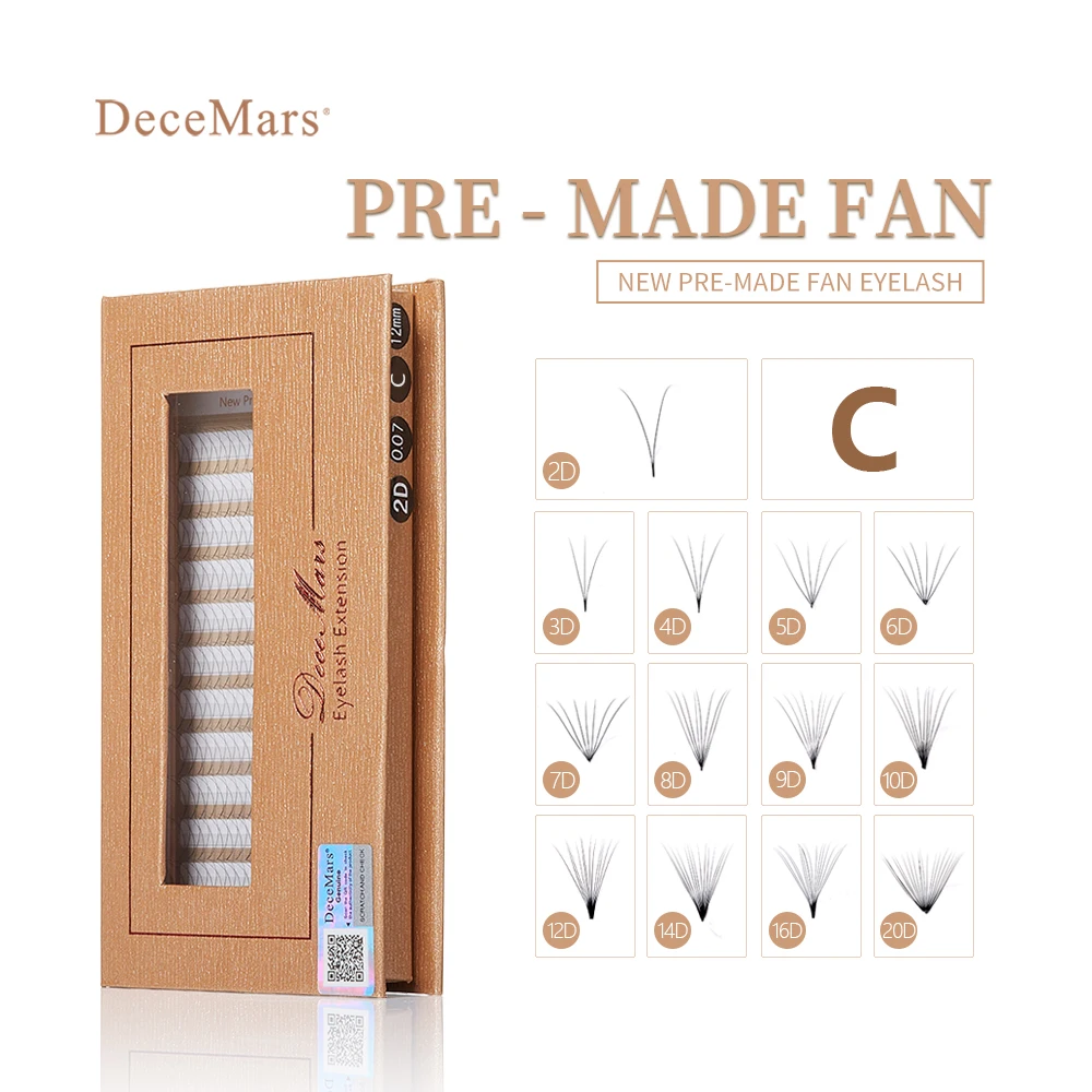 DeceMars New Pre-made Fan Eyelash C Curl (12 Lines/Tray)