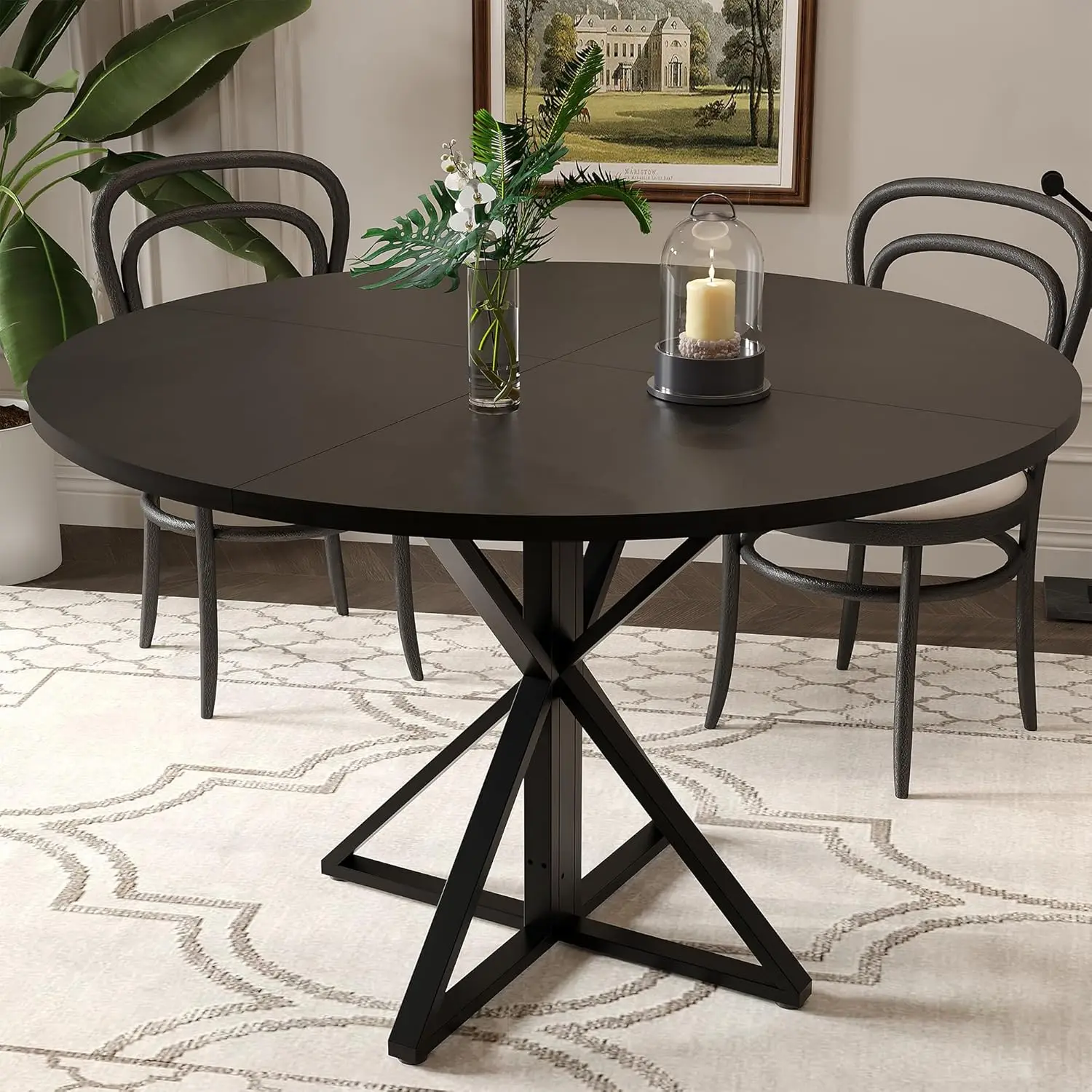 

Round Dining Table for 4, 47" Dining Table, Circle Table, Dining Room Table with Heavy Duty Metal Base or Kitchen