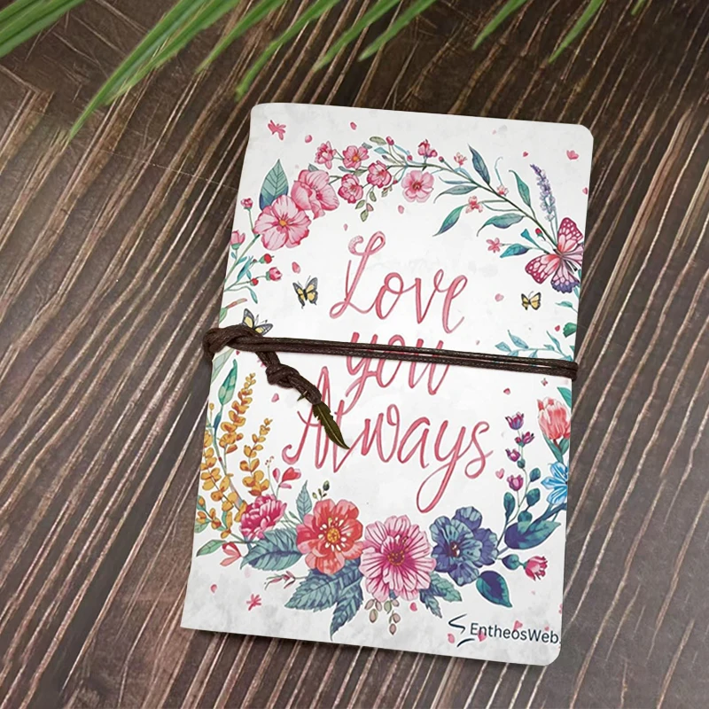 Vintage Leather Journal Notebook - Vintage Watercolor Wildflower & Butterfly A6