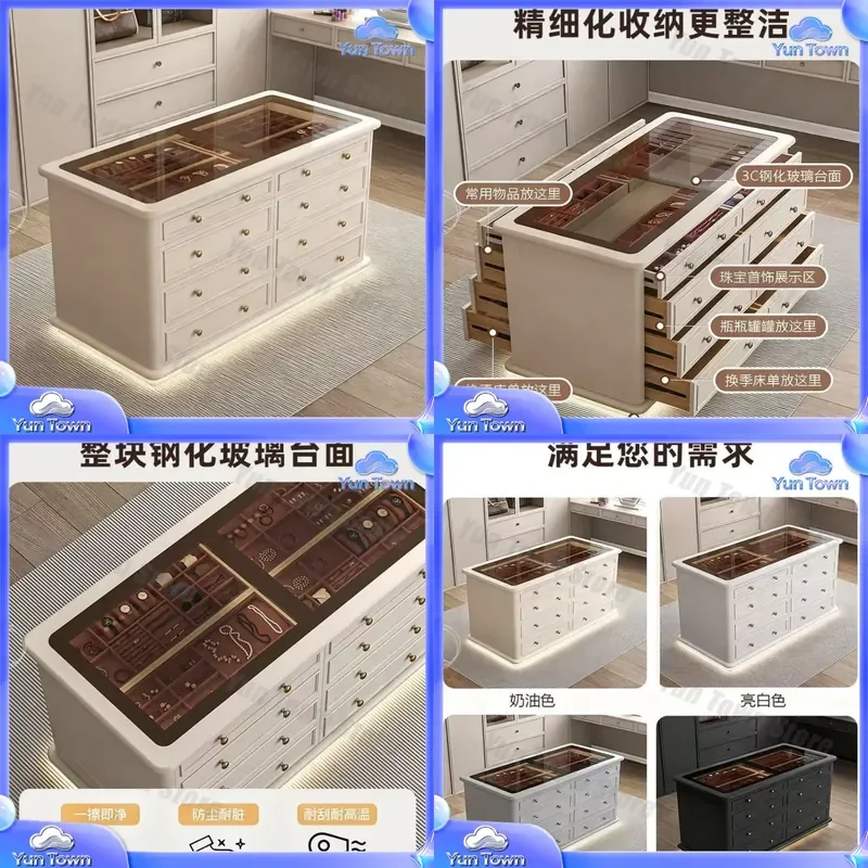 French Light Luxury Cream Style Storage Cabinet for Home Double Sided Display Chest Cloakroom Middle Island Jewelry Cabinet